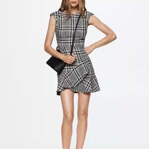 Mango Monochrome Plaid Mini Dress